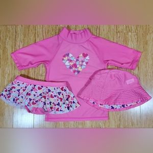Little girls pink swimsuit and hat 5T